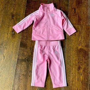 NWOT Adidas Baby Tracksuit 2 piece 6 mo. Light Pink and White never worn!
